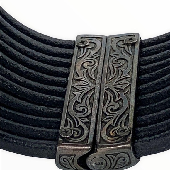 $7️⃣5️⃣0️⃣SCOTT KAY 925 Sterling Fleur-de-Lis Black Spinel Leather Bracelet - Picture 3 of 4